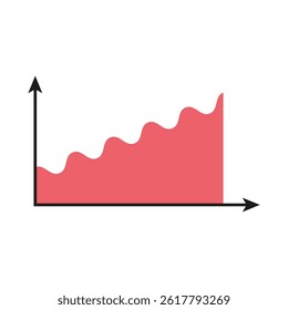 Rising graph icon. Pink data shape. Vector growth design. Arrow axis contrast.