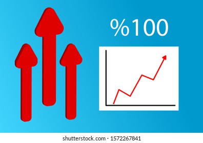Rising graphs blue background, red rising arrows