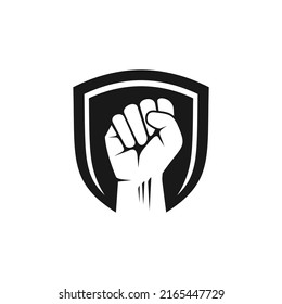 rising hand fist shield icon logo