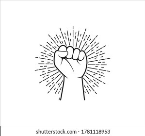 rising hand fist the symbol of power determination and strong freedom vector logo design template