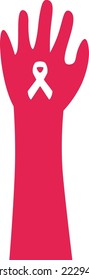 Rising Hand Holding an AIDS and HIV Ribbon Sign - Vector Illustration