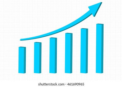 Up rising indication arrow. Financial statistic trend. Vector illustration on notebook sheet grid