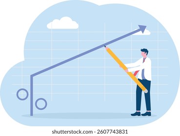 rising interest rates, percentage increase in interest rates on mortgage or financial bank, businessman draws a graph of the percentage increase in interest rates with a pencil
