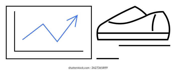 Rising line graph adjoining a linear running shoe, symbolizing progress and momentum in business or fitness. Ideal for financial growth, fitness, goal setting, startup success, performance tracking