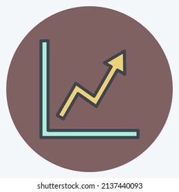 Rising Line Graph Icon in trendy color mate style isolated on soft blue background