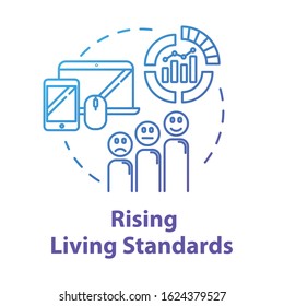 Rising living standards concept icon. Level of goods and services. Industrial market. Class disparity. Quality of life idea thin line illustration. Vector isolated outline RGB color drawing