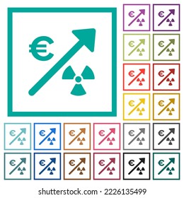 Rising nuclear energy european Euro prices flat color icons with quadrant frames on white background