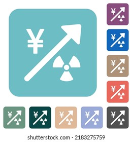 Rising nuclear energy japanese Yen prices white flat icons on color rounded square backgrounds