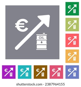Rising oil energy european Euro prices flat icons on simple color square backgrounds