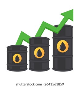 Rising Oil Prices Concept with Increasing Graph and Oil Barrels on White Background