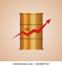 Rising oil prices. The diagram on the background of a golden barrel for gasoline (combustible mixtures). Vector illustration.