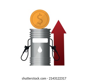 Rising oil prices. White isolated background.
