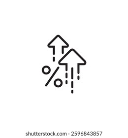 Rising percentage rate with upward arrows icon Vector