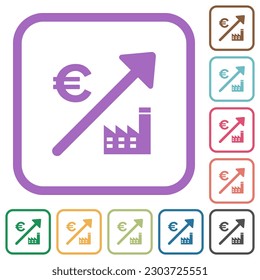 Rising power plant european Euro prices simple icons in color rounded square frames on white background