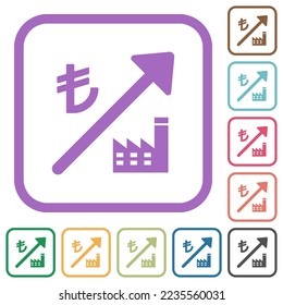 Rising power plant turkish Lira prices simple icons in color rounded square frames on white background