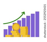 Rising prices, bar graph, coins and arrow. Vector simple color flat illustration.