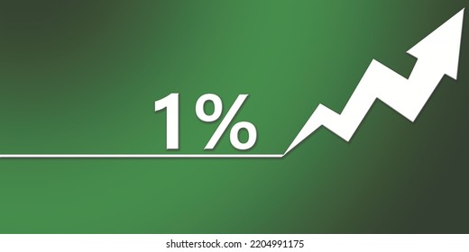  Rising prices or inflation with arrow going up and 1 percent word, 3d rendering