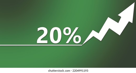  Aumento de precios o inflación con flecha subiendo y 20 por ciento palabra, 3d representación