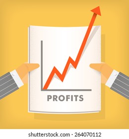 Rising Profits
A businessman holds a data forecast with profits going off the page.