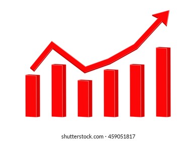 Up rising red arrow. Statistic graphic. Vector illustration isolated on white background