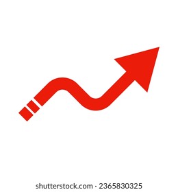 Flecha roja en ascenso. Alza o aumento de las ventas. Vector.