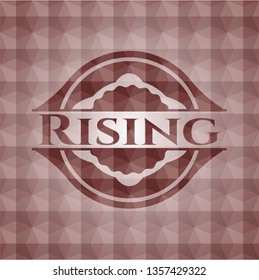 Rising red badge with geometric pattern. Seamless.