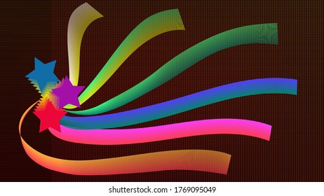 Rising ribbons and stars from small table background