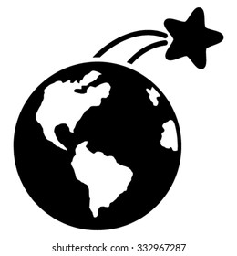 Rising Satellite On Earth vector icon. Style is flat symbol, black color, rounded angles, white background.