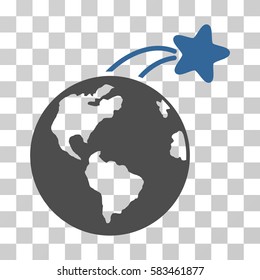 Rising Satellite On Earth vector pictograph. Illustration style is flat iconic bicolor cobalt and gray symbol on a transparent background.