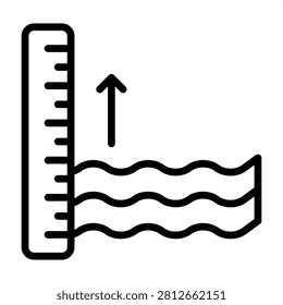 Rising Sea Level Icon - Black Outline Icons Style For Environmental sustainability