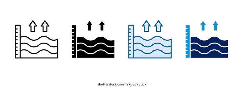 Nível do Mar Ascendente Ícone Definir Coleção de Estilos Múltiplos