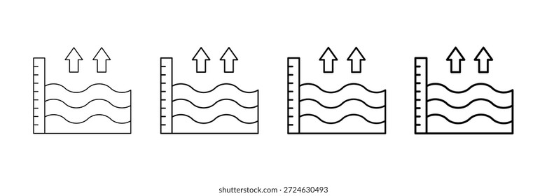 Vector De Iconos De Nivel De Mar En Ascenso En Diferentes Estilos De Línea De Trazo