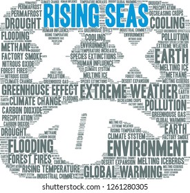 Rising Seas word cloud on a white background. 