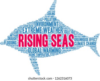 Rising Seas word cloud on a white background. 