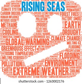 Rising Seas word cloud on a white background. 