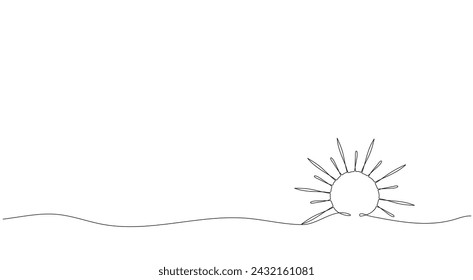 The rising or setting sun. Hand drawing one solid line. Vector.