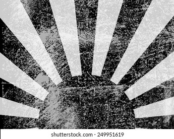 Rising or setting sun with sun rays in Black and white. Vector