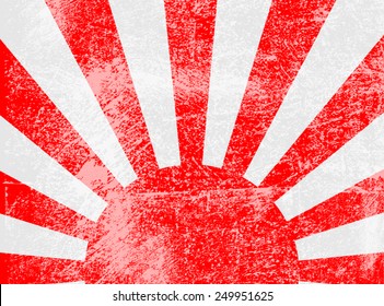 Rising Or Setting Sun With Sun Rays In Red And White. Vector