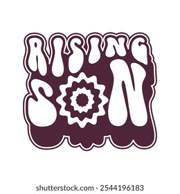 rising son vintage logo style  with sun ornament.  streetwear, Futuristic, Cyber y2k, Retro Futurist, Graphic Geometric, Technology, Star.
