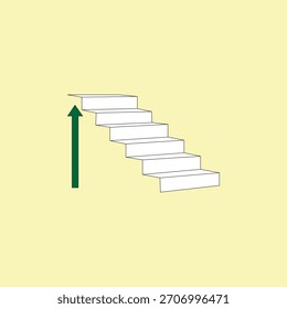 Steigende Treppe mit einer nach oben zeigenden Vektorgrafik. Schritte, die Wachstum und Fortschritt symbolisieren.
