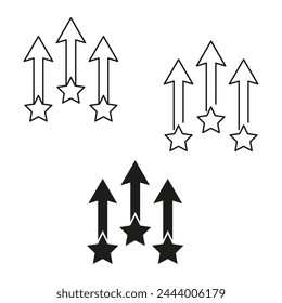 Rising star arrows set. Achievement and success concept. Progress indicators. Vector illustration. EPS 10.