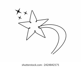 Aufsteigendes Sternvektorsymbol aus einer Zeigerzeichnung.  Einfaches und minimalistisches Comic-Star-Doodle auf weißem Hintergrund.  