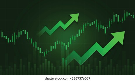 Rising stock market Chart and graph showing growth and profit. Financial Candlestick Chart for Forex Trading, Cryptocurrency showing an uptrend and bullish move