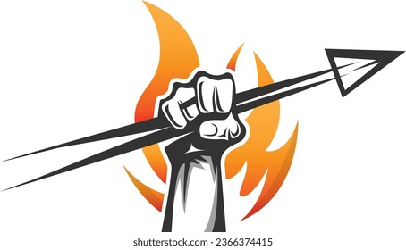 Rising strong man arm hand on fire Vector logo