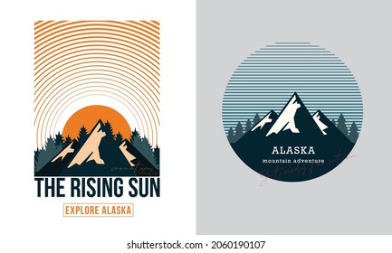 The Rising Sun in Alaska. Outdoor Mountain Adventure.