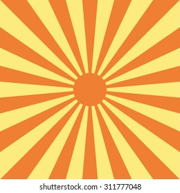 Rising sun background. Sun rays. Orange rays on yellow background. Vector. Background. Illustration. EPS10