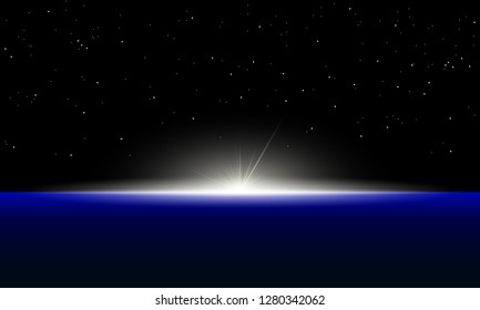 Rising sun behind the Earth vector illustration.