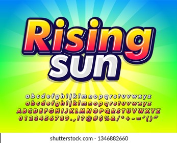 "rising sun" bright colorful font effect, cool modern poster font headline, nature green with sunburst background, summer text effect with glowing background 