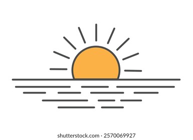 Rising sun linear icon. Morning. Evening. Thin line illustration. Sea dawn. Contour symbol. Vector isolated outline drawing. Editable stroke.