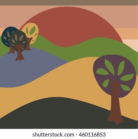 the rising sun over fields and meadows